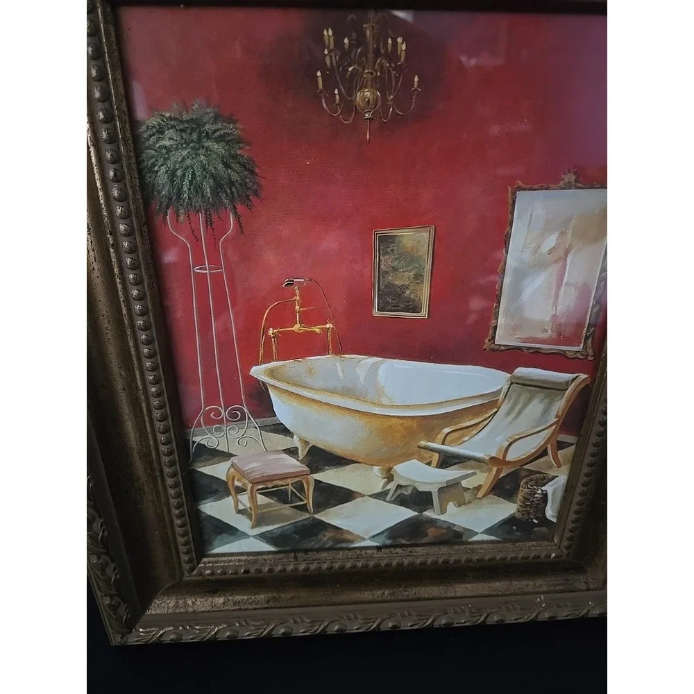 Vtg Bathroom Framed Pictures Tub and Sink Set of 2 Ornate Wall Art Gallery